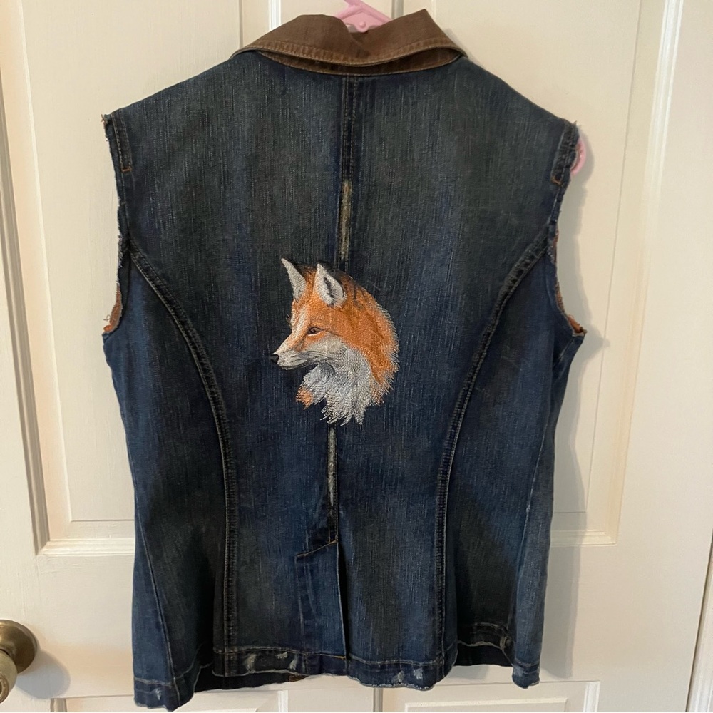 OOAK Denim Vest with Fox Embroidery